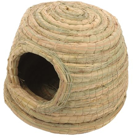 LOEFLIFA Nido para Conejos y Hámsteres Tejido a Mano de Césped Natural, Casa Pequeña Tipo Castillo, Lecho Cómodo y Refugio para Mascotas Pequeñas