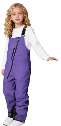 XINYUNZU Schneehose Kinder Skihose Winterhose Softshellhose Wasserdicht Latzhose Trägerhose Snow Pant Gefütterte Hose Outdoorhose Winddicht Winter Hosen für Mädchen und Jungen Lila 8 Jahre