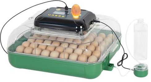 Todeco Automatisk äggbröd för 53 ägg med temperatur- och fuktkontroll, automatisk vändning, integrerad LED-skjullampa, dubbel strömförsörjning, för kycklingar, ankor, vaktlar, gäss, duvor