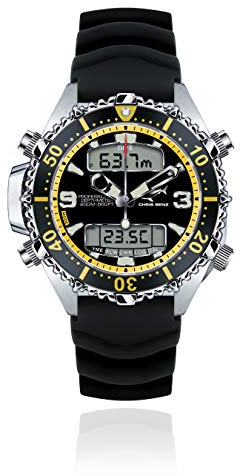 CHRIS BENZ Depthmeter Digital 200M Taucheruhr mit schwarzem Kautschukband, Seeschlangengelb