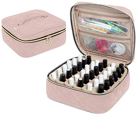 Yarwo Borsa da Viaggio per Smalti per Unghie, Smalti per Unghie Organizzatore di Viaggio Può contenere fino a 36 bottiglie di Smalto per Unghie (15 ml), Custodia per Nail Polish, Beige Rosa