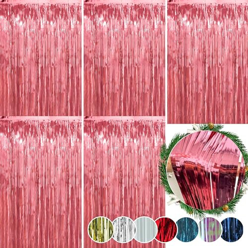 SRV Hub® - Confezione da 5 decorazioni natalizie, 50 cm, lametta olografica, colore: rosa