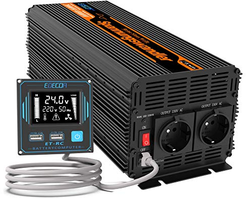 EDECOA inversor 24v 220v Onda Pura 2000w para camion Transformador con Mando 2X USB convertidor energia para Placa Solar Aislamiento galvanico (2a generacion)