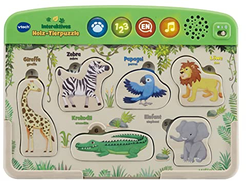 Vtech Baby Interaktives Holz-Tierpuzzle – Umweltfreundliches Steckpuzzle mit Musik und lustigen Geräuschen aus FSC®-zertifiziertem Holz – Für Kinder von 1,5-4 Jahren