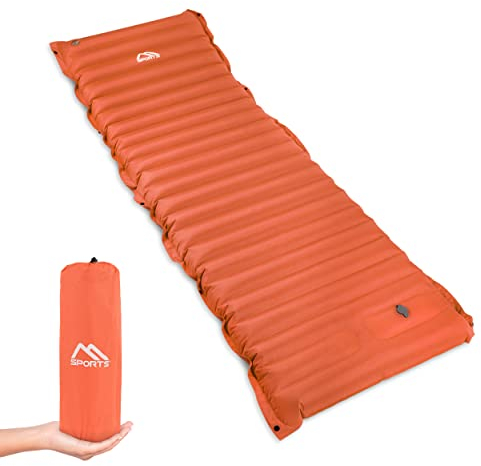 MSPORTS Camping Isomatte Premium, Schlafmatte Ultraleichte Isomatte für Outdoor mit Fußpresse Pumpe Feuchtigkeitsbeständig für Wandern Backpacking Camping Strand (Orange)