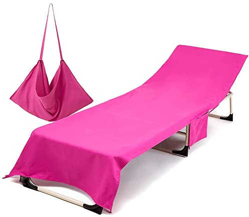 Morbuy Schonbezug für Gartenliege - Frottee Liegenauflage Garten Mikrofaser Sonnenliege Handtuch mit 3 Taschen, Einfarbig Handtücher für Schwimmbäder, Strände, Gartenhotels (75x215cm, Rosa)
