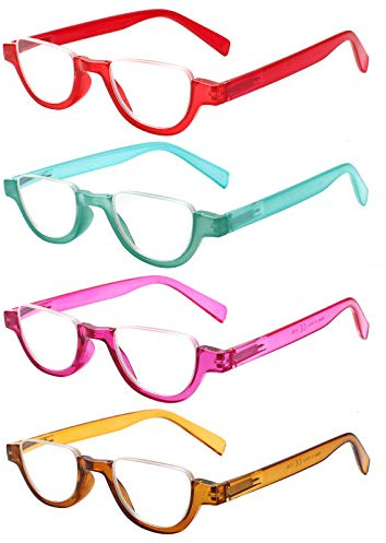 4 Pairs of Colorful Fashion Half Moon Frame Reading Glasses Spring Hinge Male and Female Readers (Multicoloured 1, 2.75, multiplier_x)