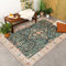 FRAAI | Home & Living Vintage Gartenteppich - Santo Flora Dunkelgrün - Wetterfest - Polyester - Flachgewebe - Balkon, Garten/Terrasse - Terrasse - Rug