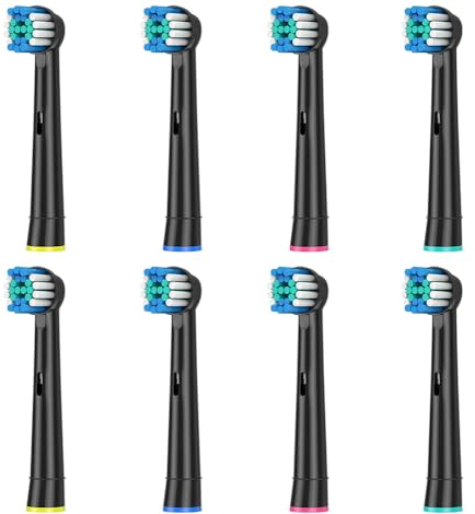 Rebeool Testine compatibile con Braun Oral B Vitality Pro, Smart 4 4500, Pro 3 3500, Vitality 100, Genius X, 8 Pezz Ricambi Testine per Oral B Spazzolino Elettrico, Nere