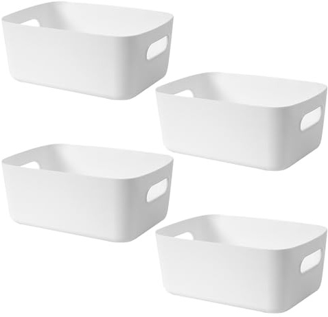 FYting 4er Aufbewahrungsbox Kunststoff,Aufbewahrungskorb mit Griffen,Organizer Weiß für Haushalt und Hobby, Praktischer Aufbewahrungsboxen Kunststoffbox für Badezimmer,31x21x12 cm(Weiß)