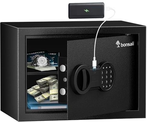Bonsaii Safe, 0.6 Cubic Safe Box with Electronic Keypad, Removable Shelf, for Valuables Jewelry and Documents in Home, Hotel, or Business, 9.84 x 13.78 x 9.84 Inches, SF002