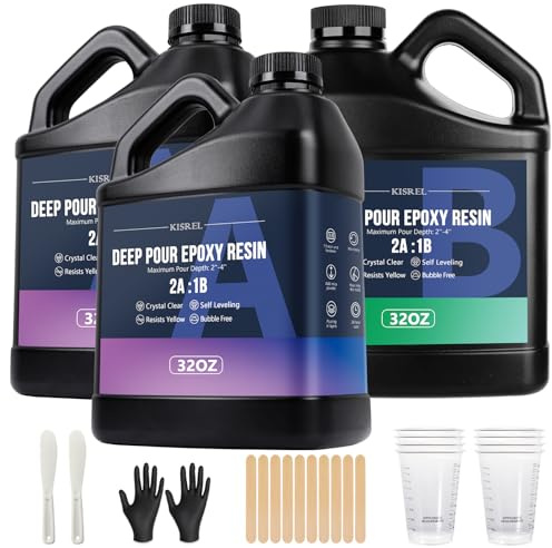 Deep Pour Epoxiharts, KISREL 2,75 dl epoxikit i harts (2:1) för 5,5 cm hälldjup, bubbelfri, låg lukt, kristallklar gjutharts för bartoppar, bordsskivor, flodbord, träfyllning, hantverk