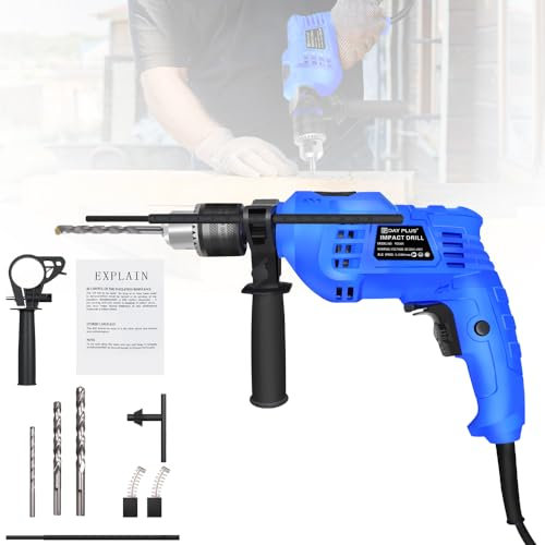 Power Electric Drill Corded 850W, Impact Hammer Drill with 360° Rotating Handle, 0-3000 RPM Variable Speed, 13mm Metal Chuck, Depth Gauge, Rotary Hammer Drill with 3pc Cement Drill Bits for Home, DIY