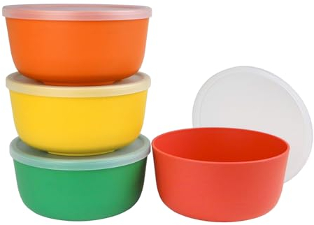 greenandlife Unbreakable Cereal Bowls with Lid, 34 OZ Large Lightweight Plastic Bowl Set of 4, Dishwasher & Microwave Safe, Reusable Bowls for Breakfast, Salad, Pasta, Soup, Noodles Orange