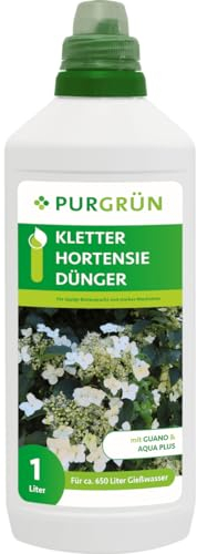 Purgrün® Kletterhortensie-Dünger 1 Liter – Organisch-mineralische Rezeptur – Premium-Flüssigdünger mit Spurennährstoffen – NPK 6+6+8 – Mit Spurennährstoffen – Für leuchtende Blüten