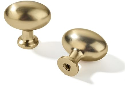 khtumeware 10 Pack 1-3/8 inch(35mm) Brushed Brass Cabinet Knobs Satin Brass Oval Drawer Knobs Kitchen Egg Knobs Cabinet Hardware for Dresser Drawers