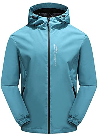 Veste de randonnée légère et respirante pour homme - Veste softshell pour homme - Imperméable - Avec capuche - Coupe-vent - Veste fine - Veste de pluie pour l'extérieur, le camping, les loisirs, bleu