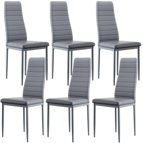buybyroom set 6 sedie sala da pranzo grigie, sedie cucina moderne con gambe in metallo sedie imbottite, Semplici da montare adatto per sala da pranzo, soggiorno, cucina