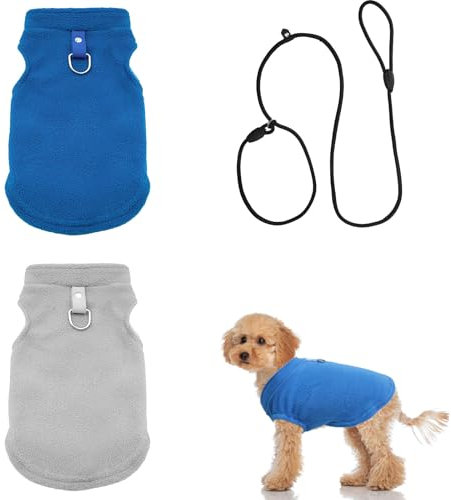 VOSSOT Hundepullover für Kleine Hunde - 2 Packungen Warmer Wintermantel Mit Hundeleine, Bauchschutz, Fleece und D-Ringen - Winterjacke (L)