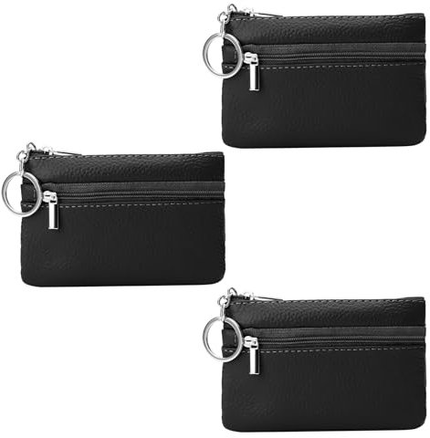 3 Stücke Schlüsseletui Herren Damen, Schlüsselmäppchen PU Leder mit Schlüsselanhänger, 11.5×7.5×1cm Schlüsseltasche für Kann Autoschlüssel Karten und Geld aufbewahren, schwarz