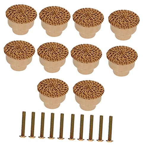 Angoily 10pcs Mushroom Handle Wood Rattan Knobs Creative Pulls for Dresser Drawer Handles Vintage Furniture Drawer Knobs