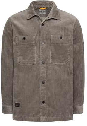 camel active Herren Cord Overshirt mit Druckknöpfen Steingrau, Menswear-L