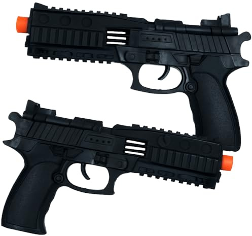 Set di due pistole finte nere 28 cm I Costume Accessorio Plastica Fantasia I Polizia Militare Ladro Agente Segreto Eroe d'azione Film I Halloween Cosplay Carnevale I Festa a Tema Gioco di Ruolo