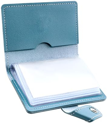 GAUENEEN Leather Business Card Holder, 26 Card Slots, RFID Blocking Secure Professional Card Organizer with Snap Closure, Blue, 4.13 x 3.27 x 0.73 inches, Classic