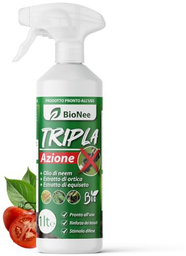 Tripla Azione Spray 1 Lt | Con Olio di Neem, Estratto di Ortica ed Equiseto | Naturale, Pronto all’Uso, Zero Residui | Protezione e Rinforzo per Piante e Orto