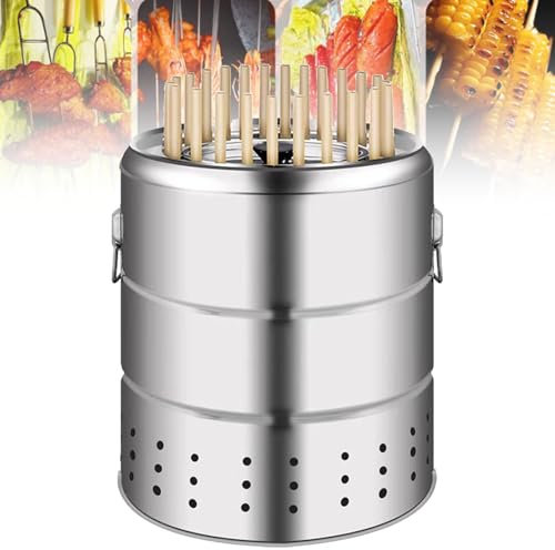 Barbecue vertical à charbon de bois sans fumée, poêle suspendu, four divisé en acier inoxydable, barbecue à rôtir à 360° pour le camping