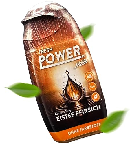 Fresh Power by Möller Sirup Zuckerfrei 65 ml — Getränkesirup mit wertvollen Vitaminen und Aminosäuren für Sport und Freizeit — Zero Sirup für 6,5 bis 10 Liter Getränk — Eistee Pfirsich