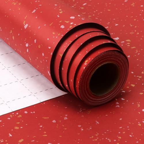 Papel de Regalo Rojo, 43 cm x 10 m Papel Regalo Rojo Oro Plata para Navidad Cumpleaños Aniversario Bodas