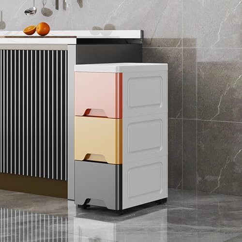 Carrello mobile con ripiani stretti, con cassetti, versatile, da incasso, per cucina e soggiorno, su ruote