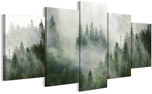 LUMASOUL Canvastavla 5 delar för vardagsrum Skog 11 200x100 cm | Flerdelad väggdekor för sovrum, hall och kontor