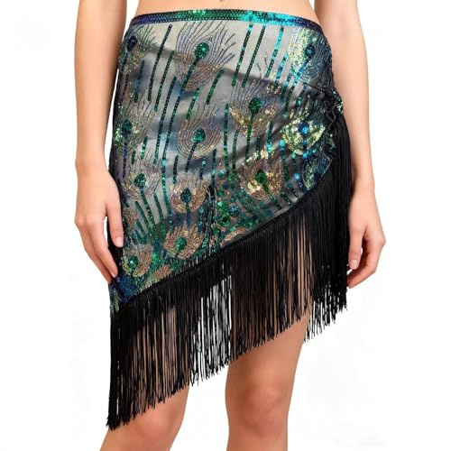 Générique Ceinture Danse Orientale Femme Écharpe de Hanche à Franges et Sequins pour la Danse du Ventre, Belly Dance Soie Foulard à Sequin Écharpe Déguisement pour Représentations de Fête
