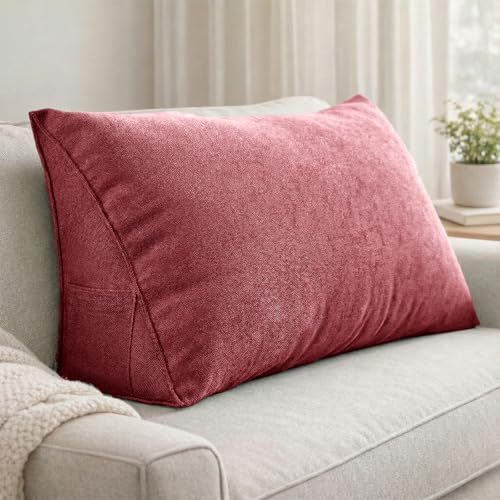 Aocase Cojín Suave Triangular Cojines Almohada Cojín De Lectura Extra Grueso Lumbar Soporte, Almohada con Forma De Cuña para Cama Y Sofá,Dark Red,60×35×20cm