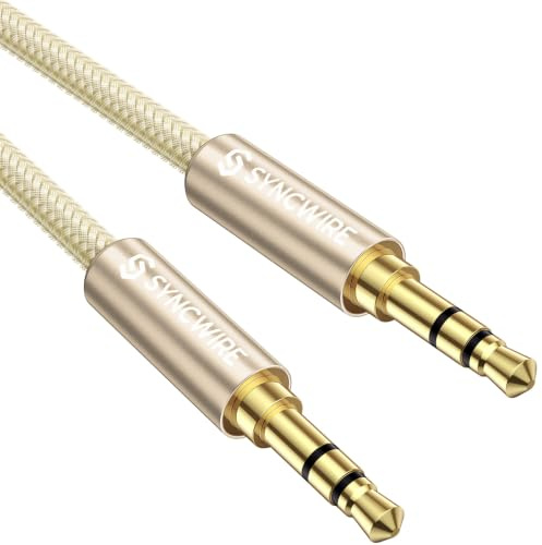 SYNCWIRE 3.5mm Nylon Braided Aux Cable (3.3ft/1m,Hi-Fi Sound), Audio Auxiliary Input Adapter Male to Male AUX Cord for Headphones, Car, Home Stereos, Speaker, iPhone, iPad, iPod, Echo & More – Gold