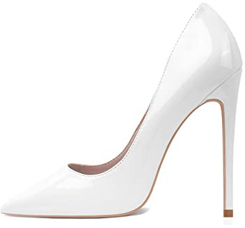 GENSHUO - Scarpe décolleté da Donna, con Tacco Alto a Spillo, Stile Sexy, Slip on, da Festa,Bianco, 40 EU(10 US)