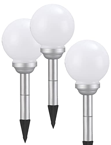 3x Solar-Kugel-Dekoleuchte OLA D: 20cm Garten Dekokugel mit Erdspieß Solar-Erdspießleuchte Boden-Wege-Deko-Lampe (D: 20 + 20 + 20cm)
