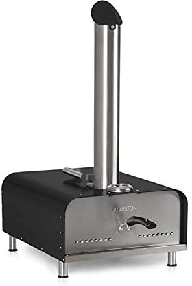 Klarstein Diavolo - Horno de pellets para pizza, Piedra para pizza de 13'' (33 x 33 cm), Termómetro 430 °C, Bandeja de goteo, Empujador, Accesorios carne, Asa plegable, Acero inoxidable, Antracita