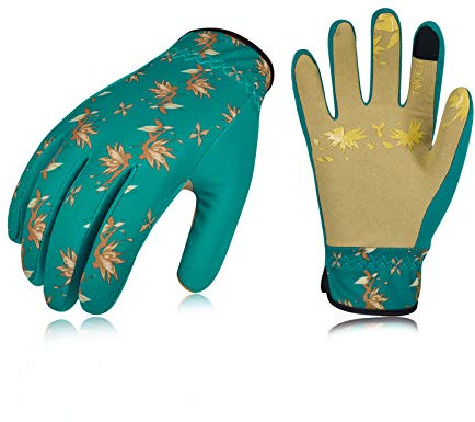 Vgo... Guantes de jardinería de cuero para mujer, contra espinas, guantes de trabajo jardinería de seguridad, protección antiarañazos, anti-abrasión(SL7455,Azul,9/L,1Par)