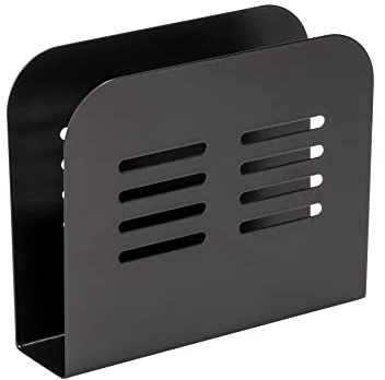 WENKO Serviettenhalter Baco, Halterung für alle gängigen Servietten, ideal für Papierservietten in unterschiedlichen Dekoren, gefertigt aus pulverbeschichtetem Metall in Schwarz, 15 x 12,5 x 4 cm, 55025100
