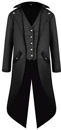 Odizli Mittelalter Kleidung Herren Frack Jacke Steampunk Mantel Gothic Viktorianisches Renaissance Vikings Gehrock Männer Pirate Vampir Dracula Kostüm Halloween Karneval Faschingskostüme Schwarz 3XL
