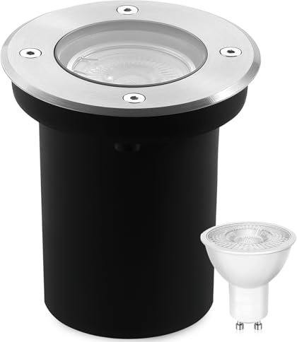 Goodia Bodenstrahler Außen Schwenkbar GU10 (Wechselbar) 3W IP67 LED Bodeneinbaustrahler Aussen, Bodenleuchten Außen/Terassenbeleuchtungen Mattierten Ersatzlinsen Bis zu 1000 kg Belastbar Warmweiß 230V