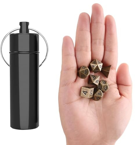 MisFun 7 Pièces Dés, Dés Jeu de Role, Dés DND, Dés Polyédriques, Dés de Jeux, avec Bouteille de Stockage, Set de Dés pour Donjons et Dragons DND RPG MTG Jeux de Table (Bronze)