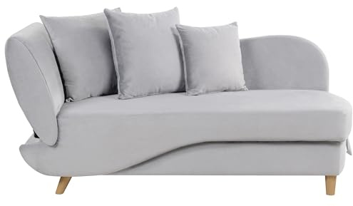 Chaiselongue Samtstoff grau linksseitig mit Stauraum Kissen modern Meri II