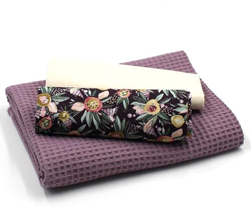 VmG-Store Juego de tejido de piqué de goma + algodón, coordinado en color, tejido de goma 100% algodón, estándar Tex 100 (Juego de flores de acuarela Set69)
