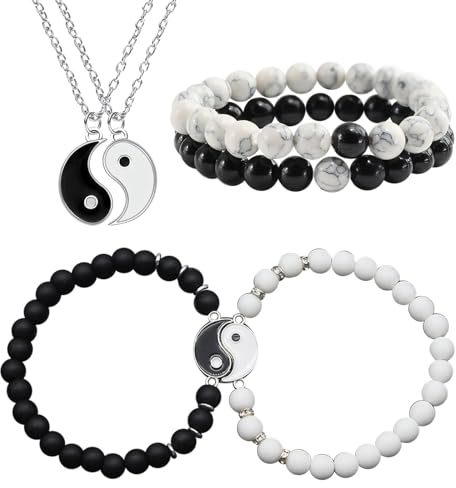 DKDDSSS 6Pcs Armband, Yin Yang Freundschaft Bangle Pärchen, Farbe Freundschaftsarmband Damen Beste Freundin Armband, Personalisierte Armbänder für Paare und Bester Freund