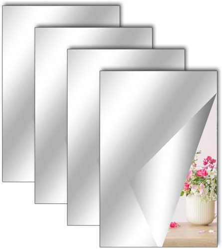 TSLBW Paquete de 4 espejos autoadhesivos de 40 x 30 cm, espejo acrílico, espejos escolares, hojas de espejo flexibles para pared, escuela, hogar, sala de estar, baño, dormitorio, decoración