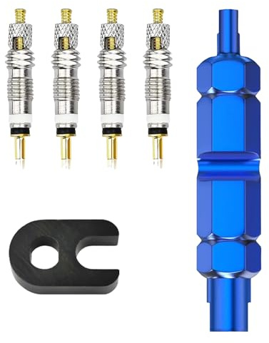 Kit de Réparation de Pneus Vélo: 4 Pièces Presta Valve Cores Obus avec 2 Pièces Outil de Démonté Obus Valve, Adaptateurs de Noyau de Universels pour la Réparation de Pneus de Vélo